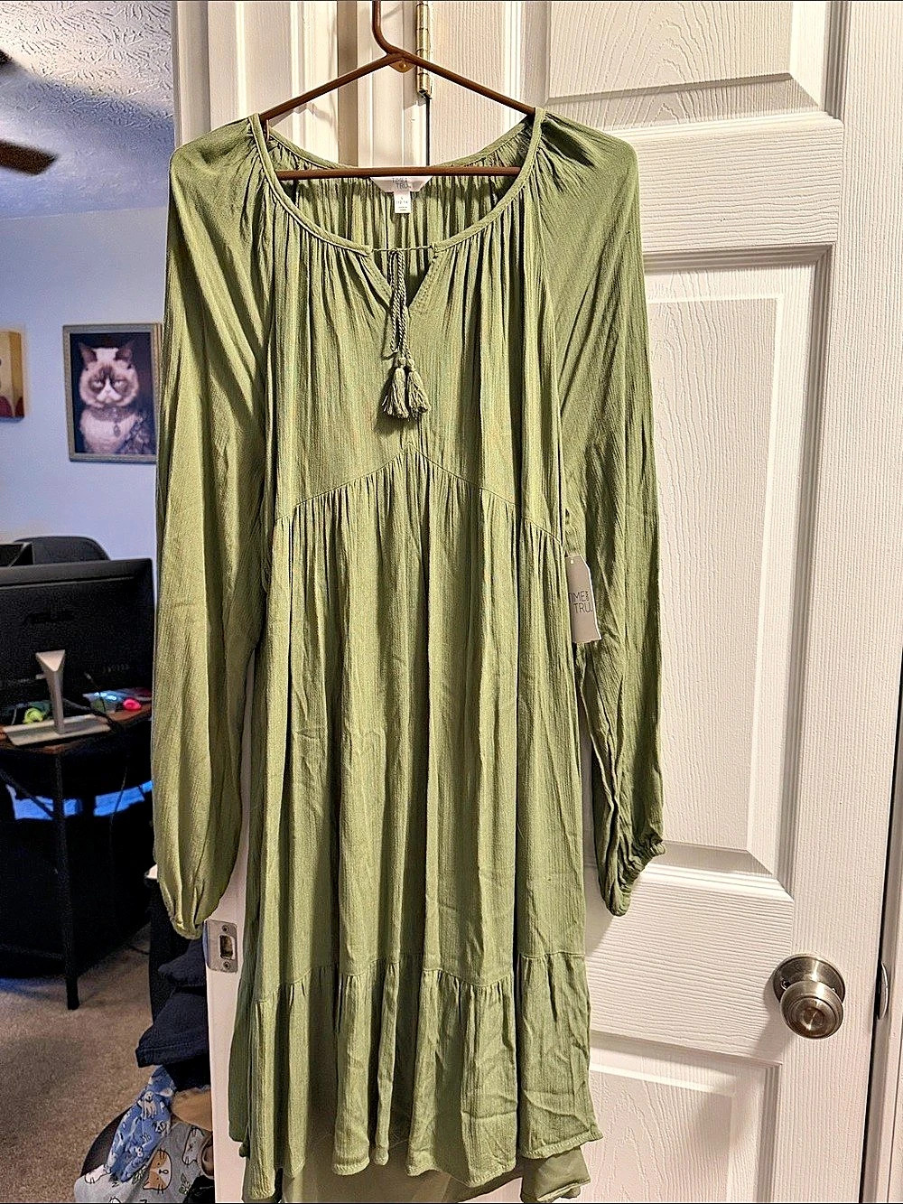 Time and Tru Women's Tiered Midi Dress in Green Size Large